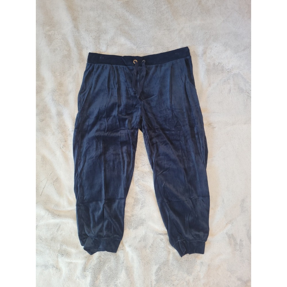 Coco Limon Womens Plus Size 1X Blue Velour Drawstring Waist Capri Jogger Pants